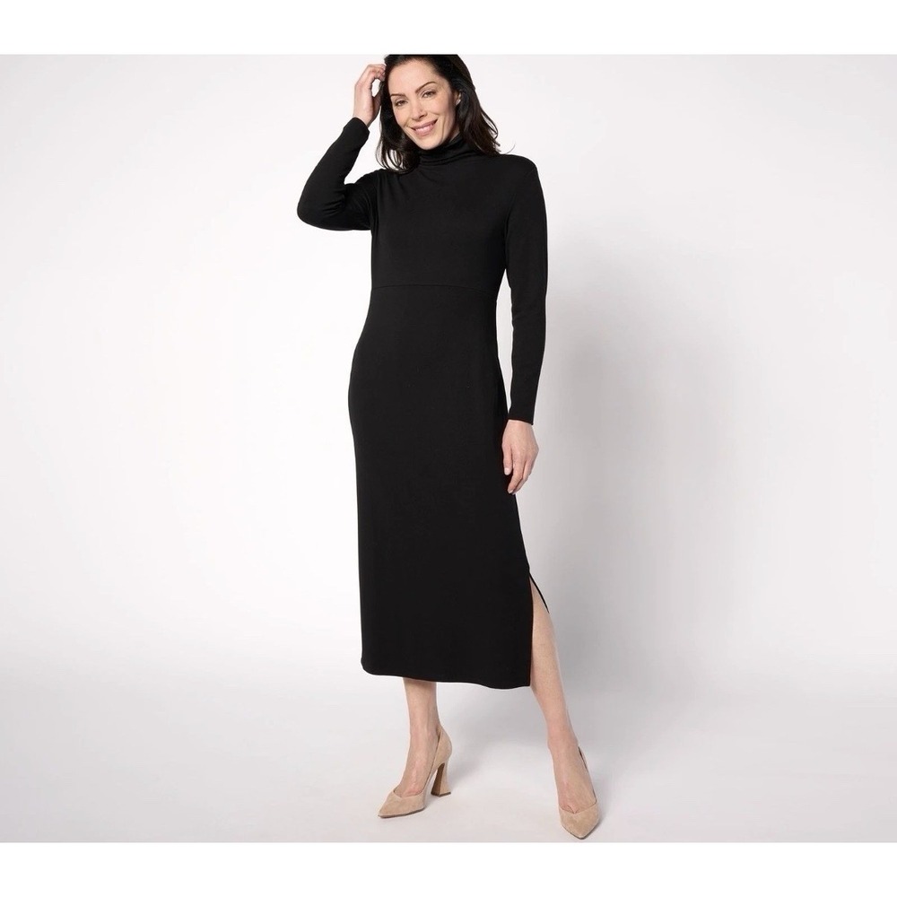 Women with Control Petite Finespun Jersey Tummy Control Midi Dress Black Large
